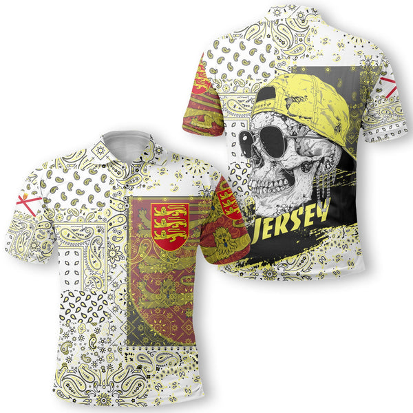 Jersey Polo Shirt Paisley Flag And Skull Style 1