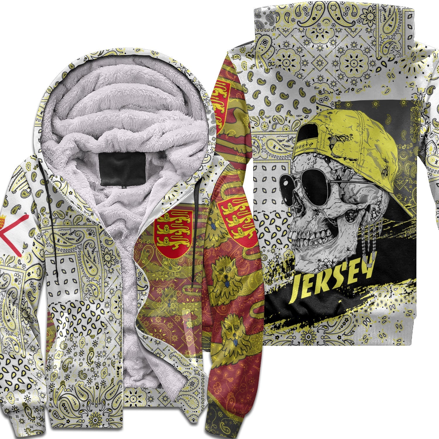 Jersey Sherpa Hoodie Paisley Flag And Skull Style 1