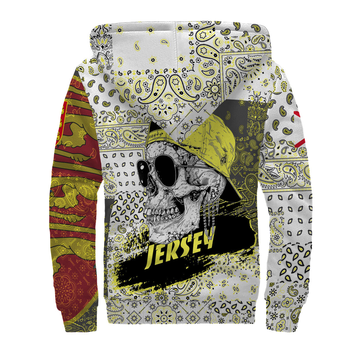 Jersey Sherpa Hoodie Paisley Flag And Skull Style 2