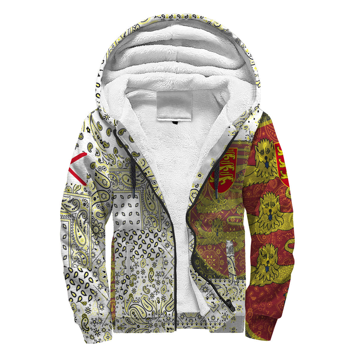 Jersey Sherpa Hoodie Paisley Flag And Skull Style 3