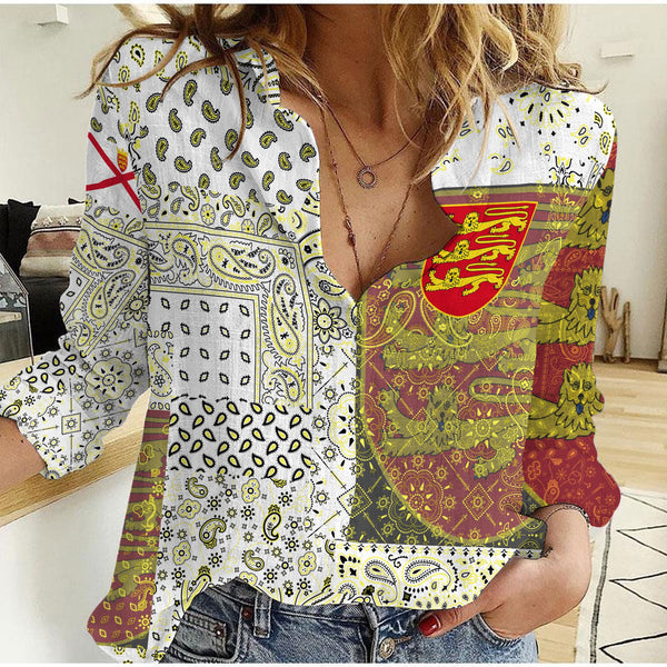 Jersey Women Casual Shirt Paisley Flag And Skull Style 1