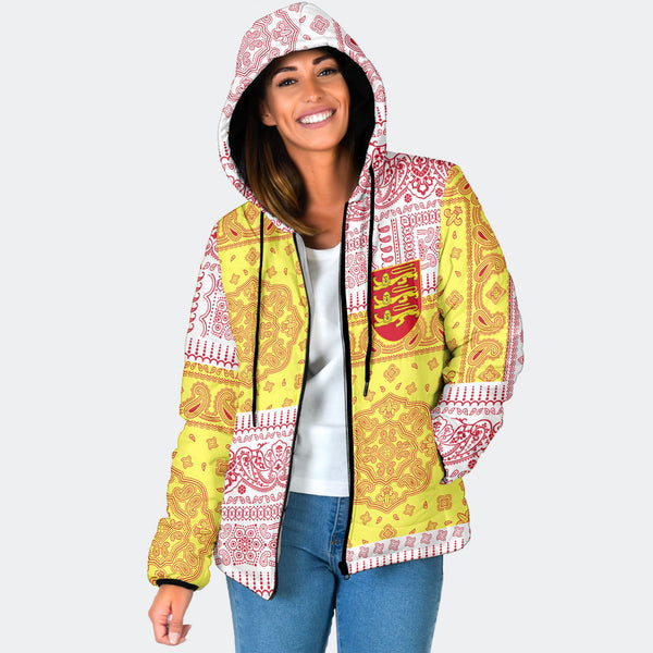 Jersey Women Hooded Padded Jacket Flag And Paisley Basic Style 1