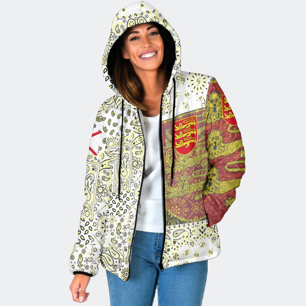 Jersey Women Hooded Padded Jacket Paisley Flag And Skull Style 1