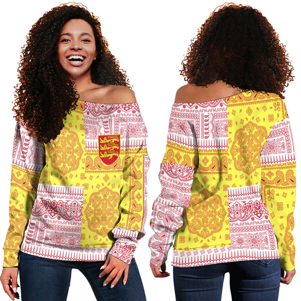 Jersey Women Off Shoulder Sweatshirt Flag And Paisley Basic Style 1