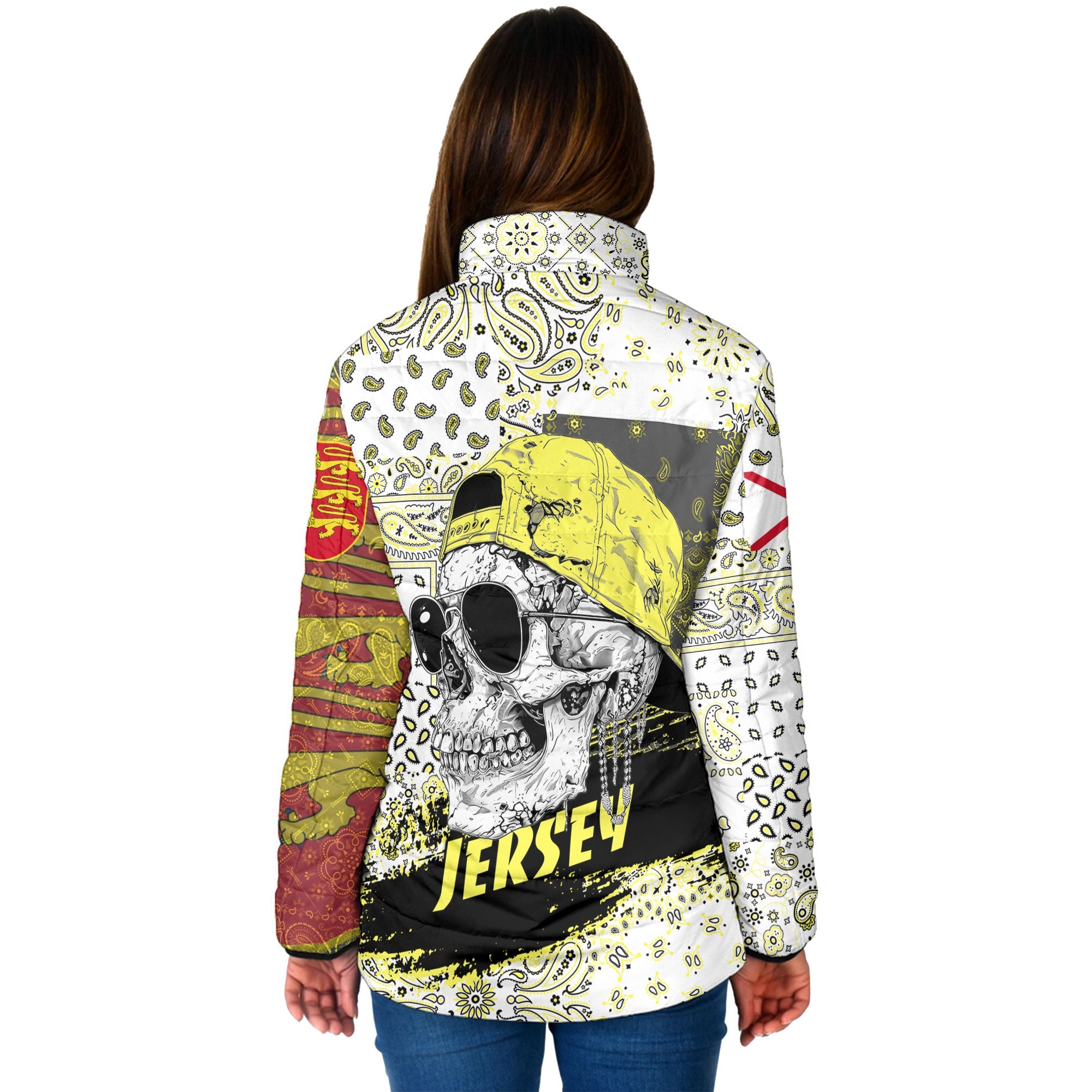 Jersey Women Padded Jacket Paisley Flag And Skull Style 2