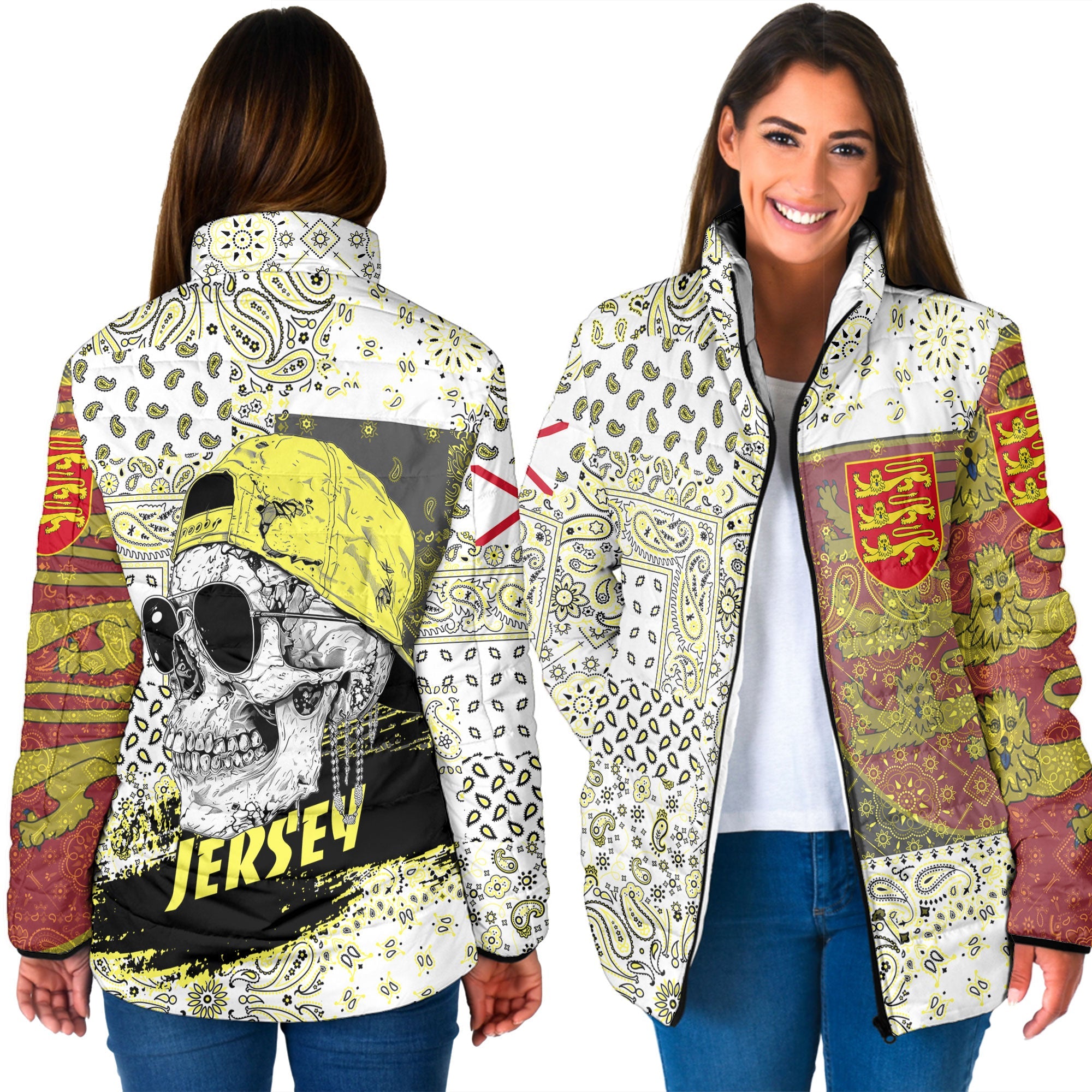 Jersey Women Padded Jacket Paisley Flag And Skull Style 3