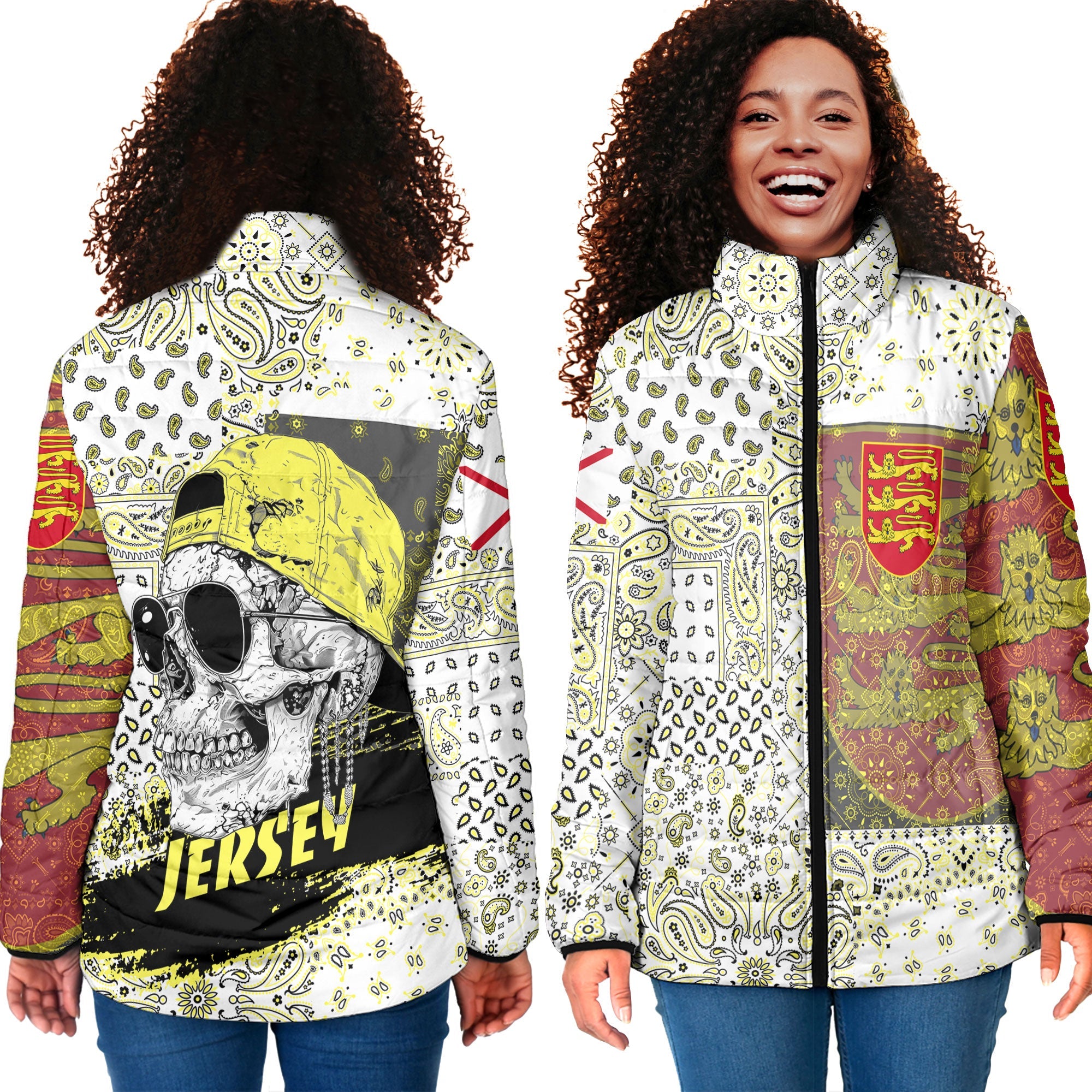 Jersey Women Padded Jacket Paisley Flag And Skull Style 4