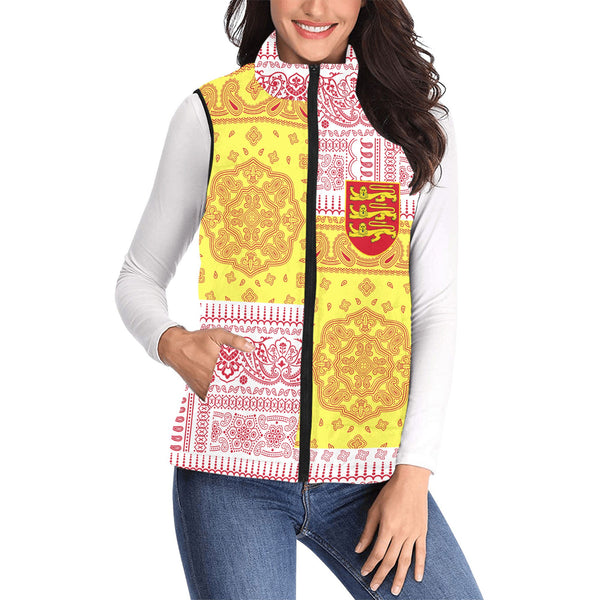 Jersey Women Padded Jacket Vest Flag And Paisley Basic Style 1