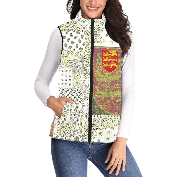 Jersey Women Padded Jacket Vest Paisley Flag And Skull Style 1