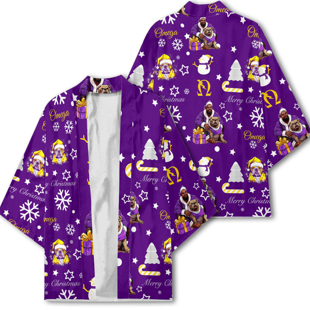 Fraternity Kimono - OPP Christmas Kimono Bulldog Purple Pattern Style