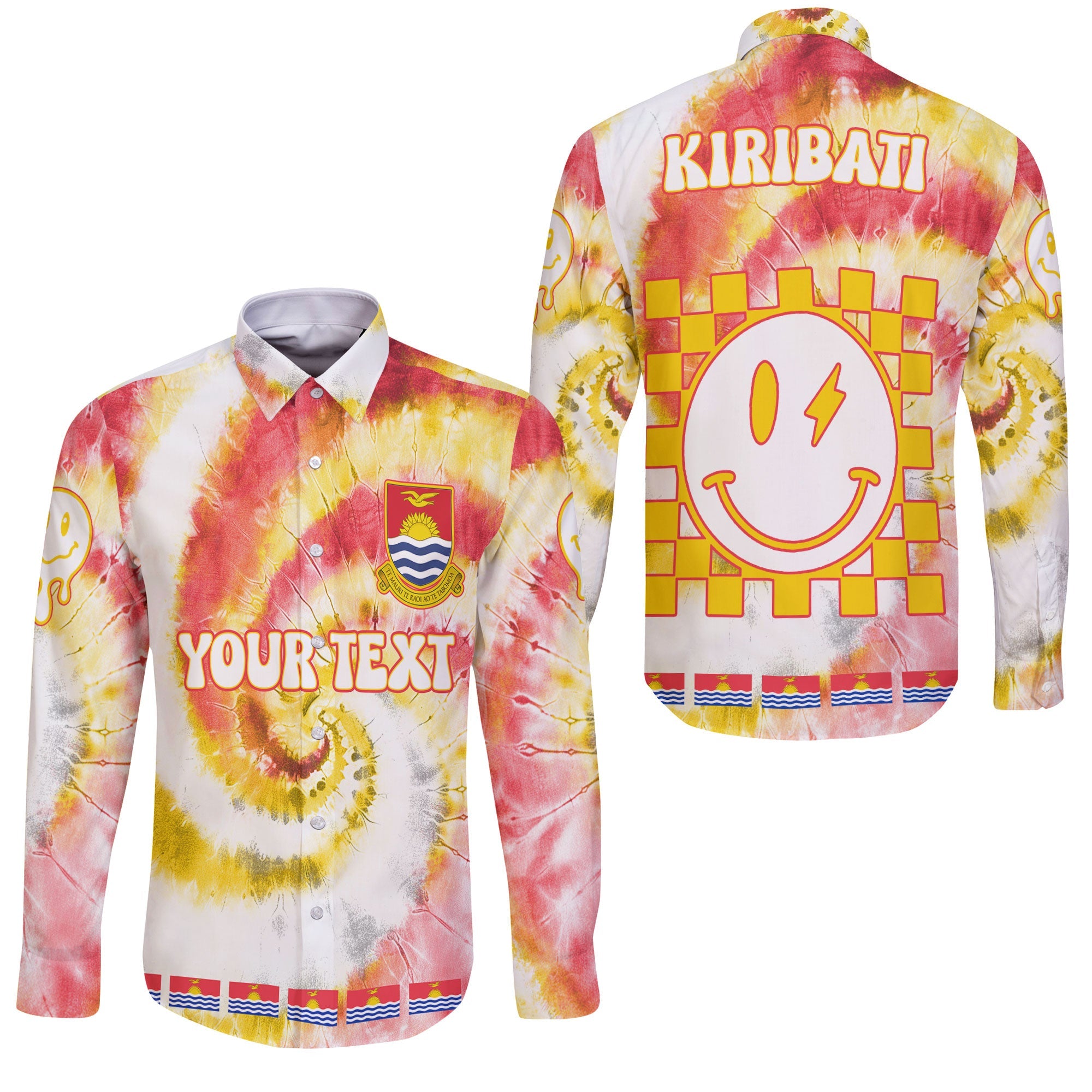 Kiribati Long Sleeve Button Shirt Custom Tie Dye Style 3