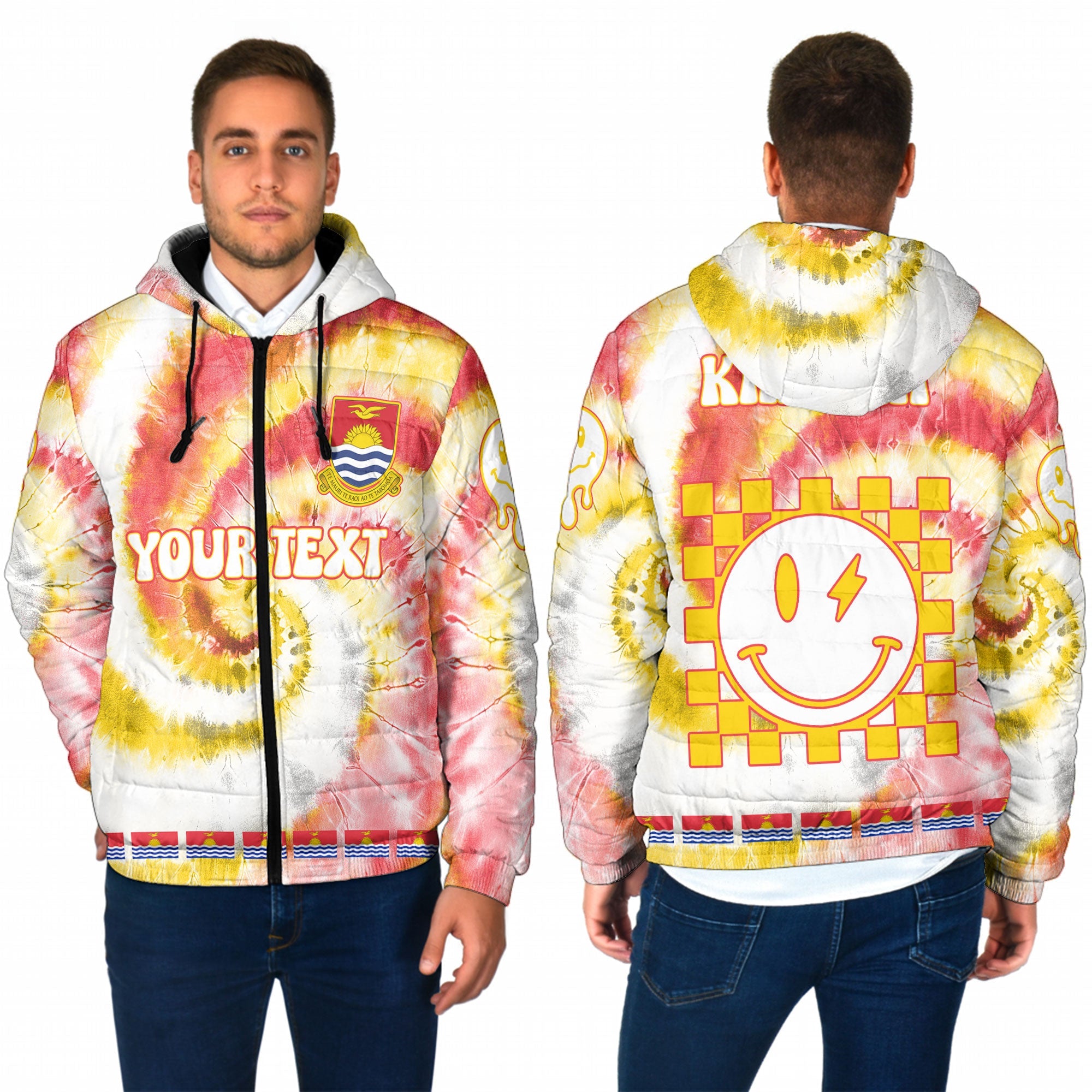 Kiribati Men Hooded Padded Jacket Custom Tie Dye Style 1