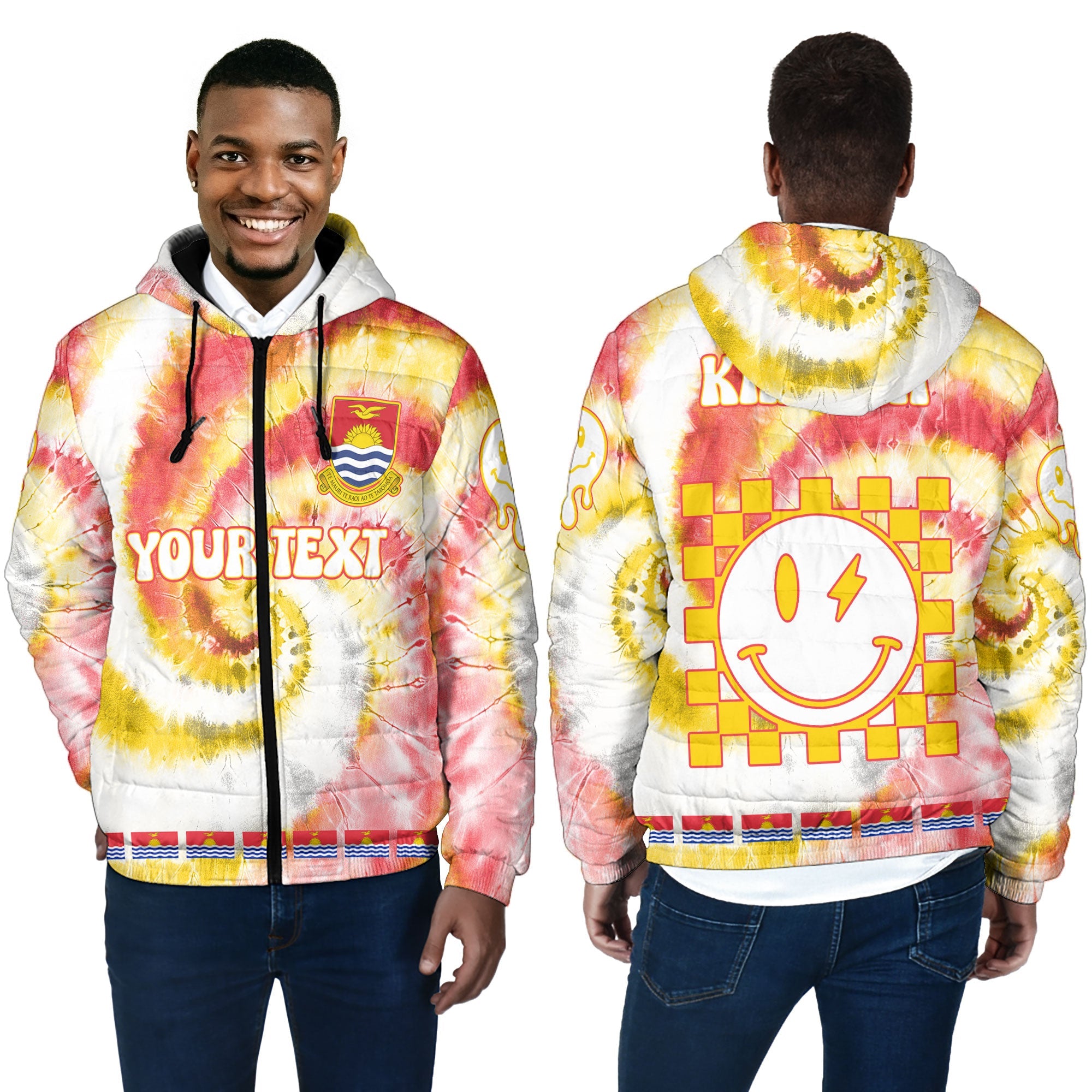 Kiribati Men Hooded Padded Jacket Custom Tie Dye Style 4