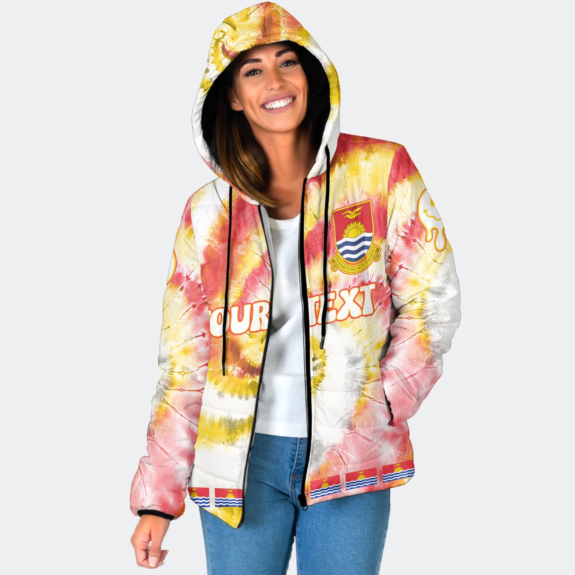 Kiribati Women Hooded Padded Jacket Custom Tie Dye Style 1