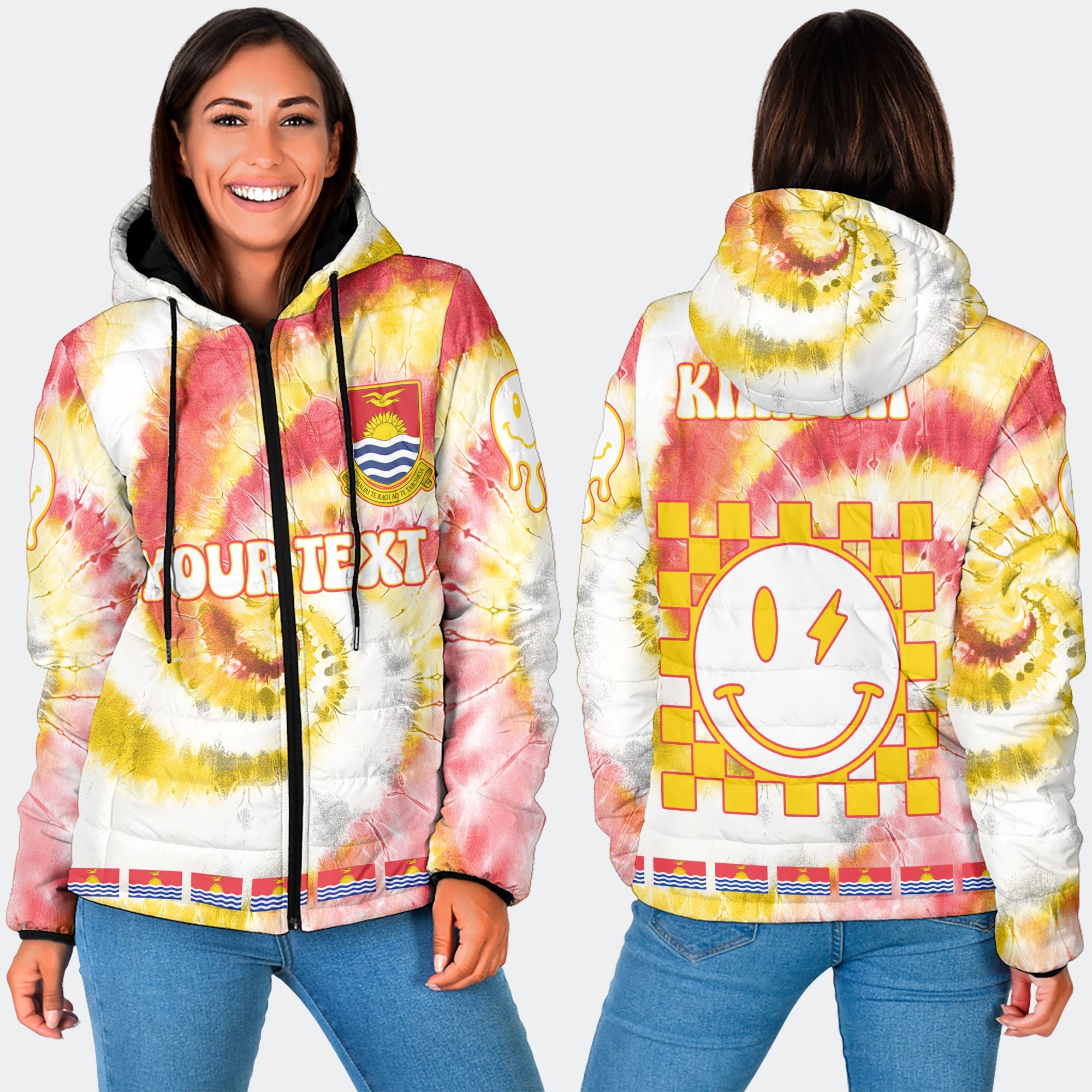 Kiribati Women Hooded Padded Jacket Custom Tie Dye Style 3