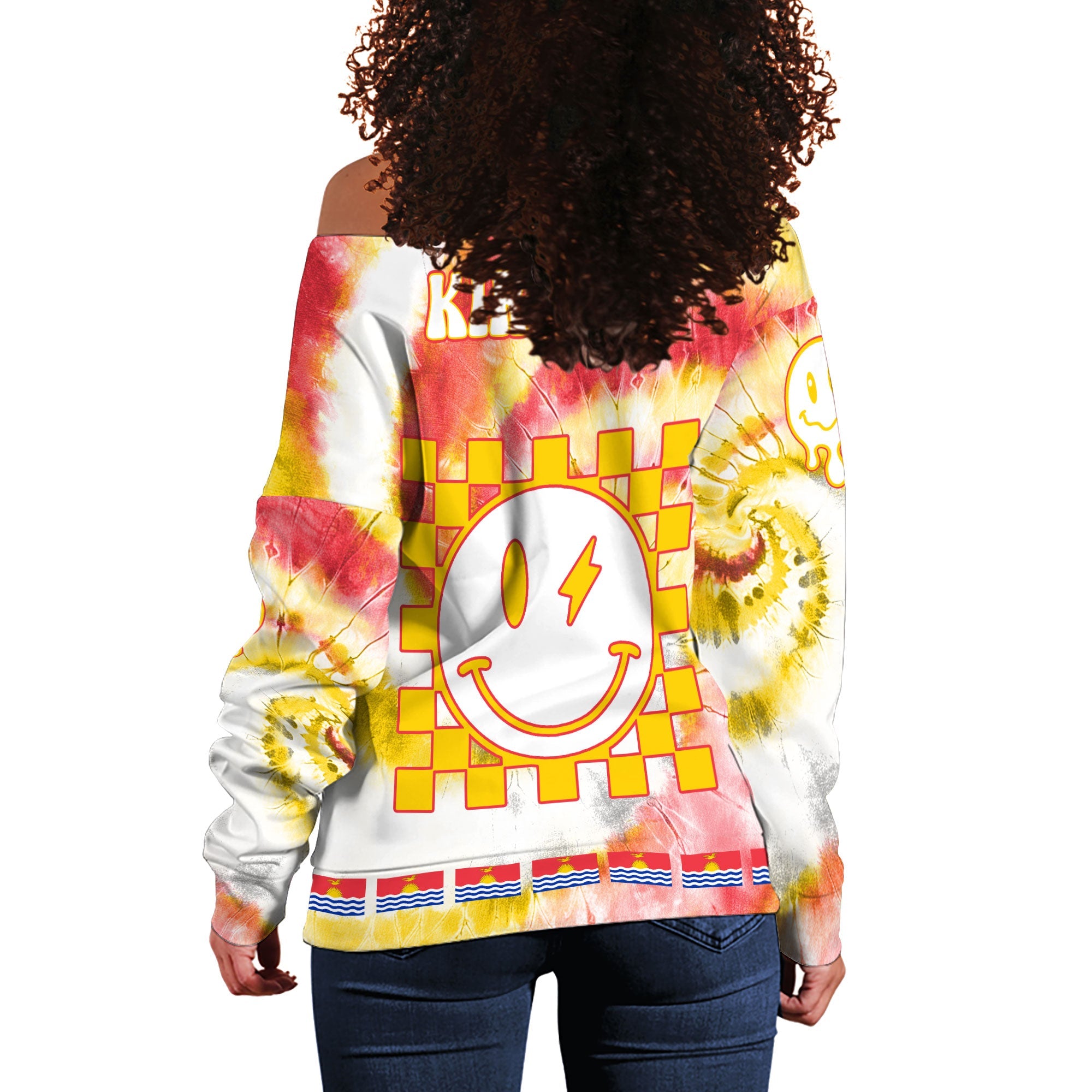 Kiribati Women Off Shoulder Sweatshirt Custom Tie Dye Style 1