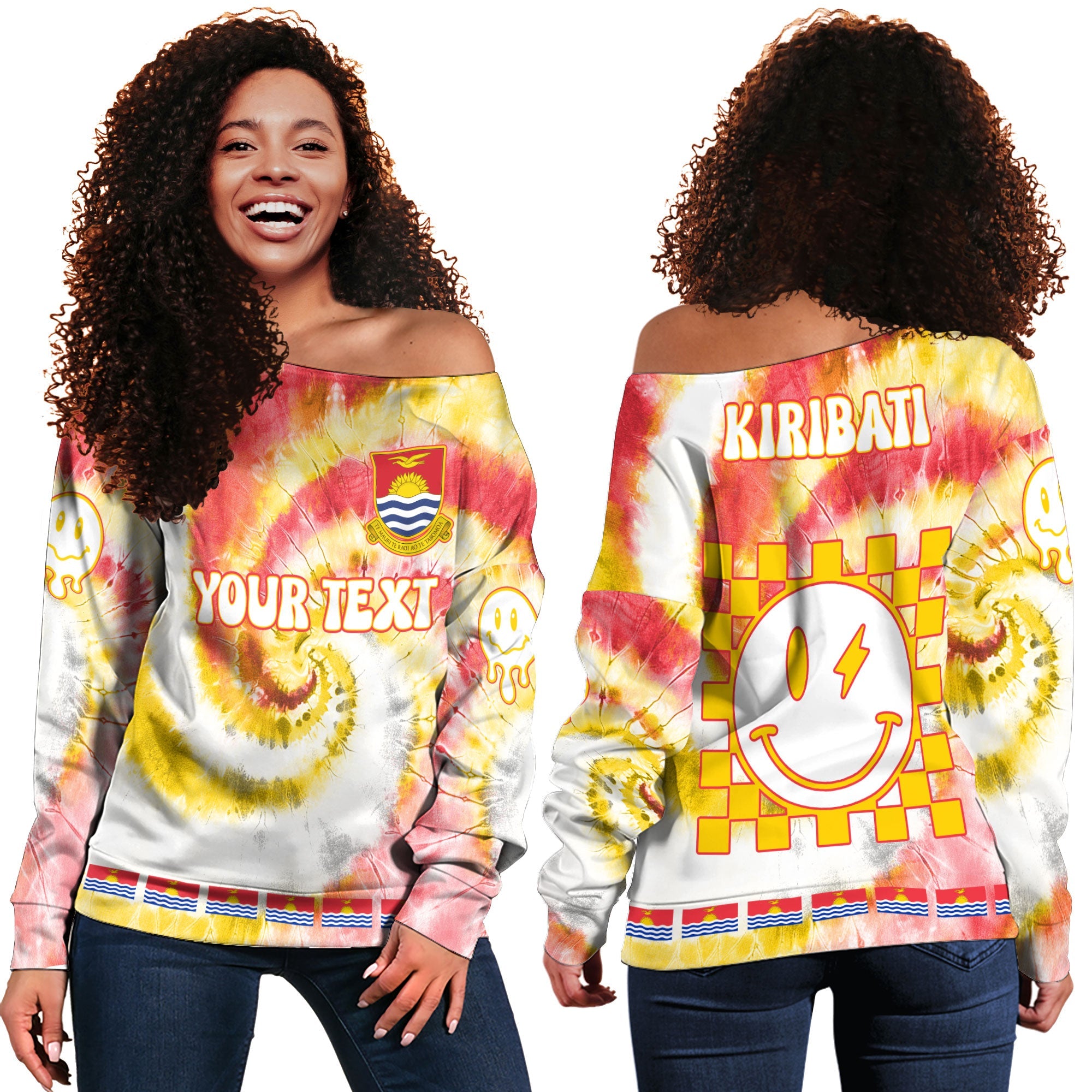 Kiribati Women Off Shoulder Sweatshirt Custom Tie Dye Style 2