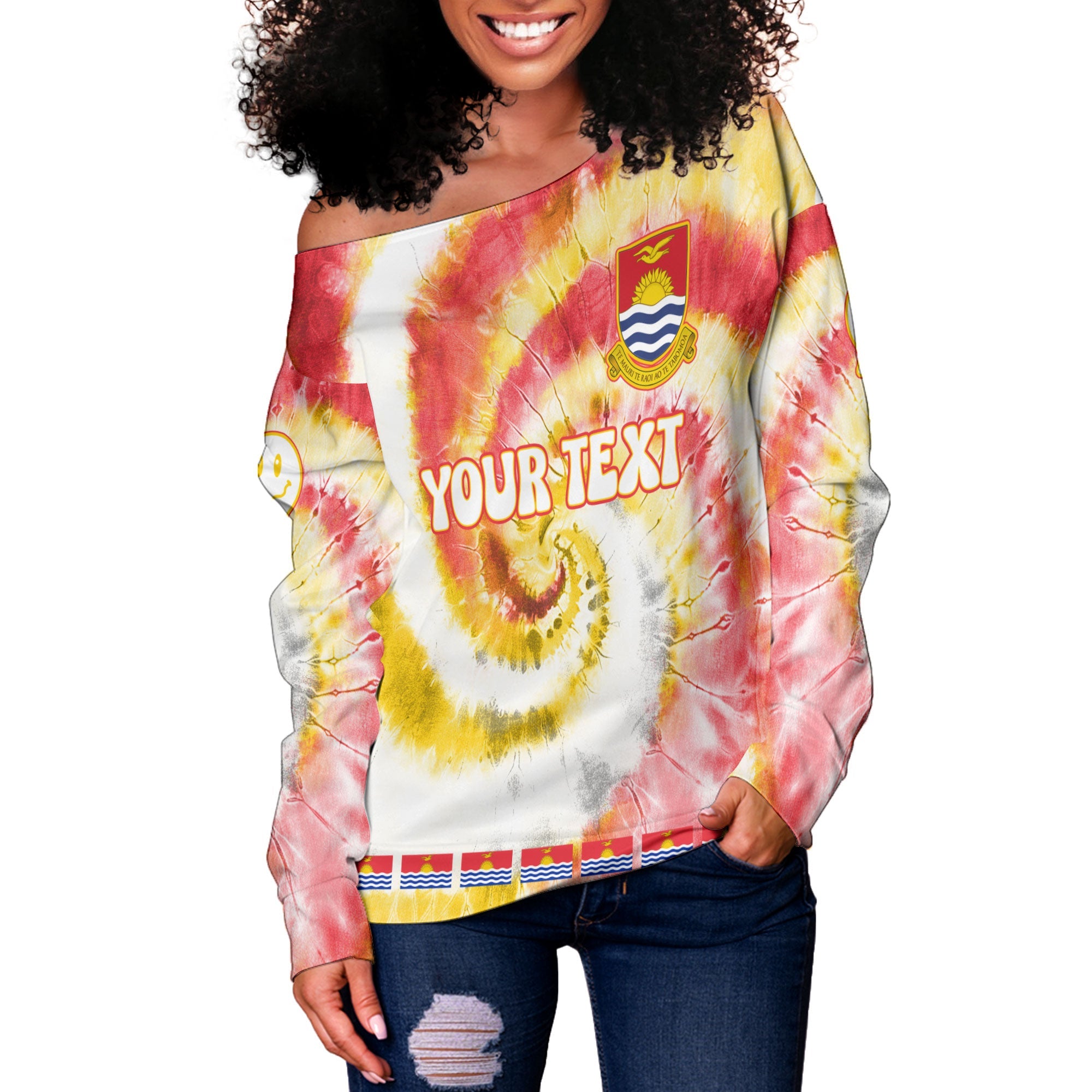 Kiribati Women Off Shoulder Sweatshirt Custom Tie Dye Style 3