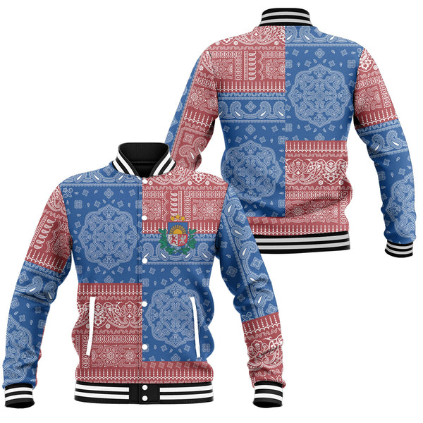 Latvia Baseball Jacket Flag And Paisley Basic Style 1