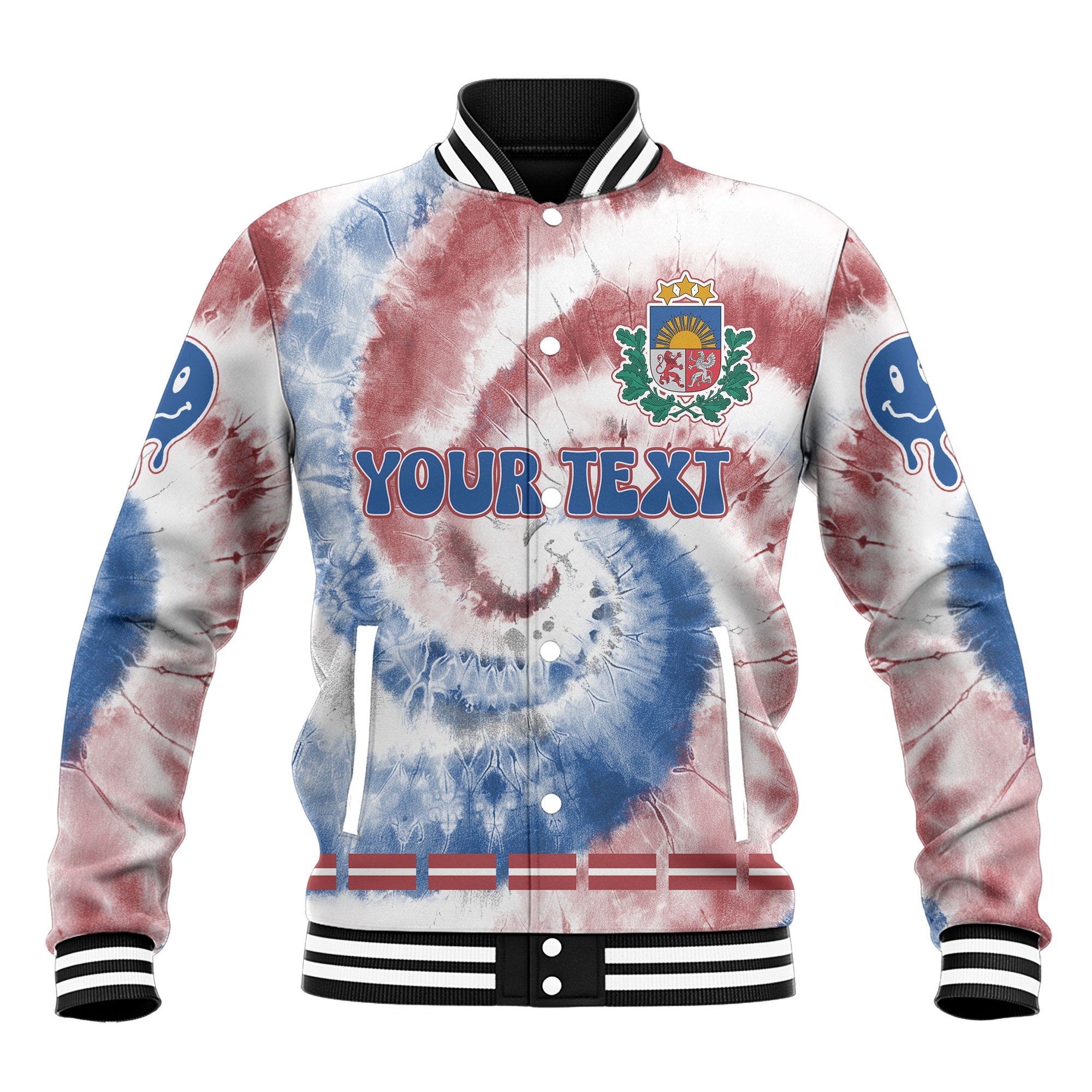 Latvia Baseball Jacket Custom Tie Dye Style 2