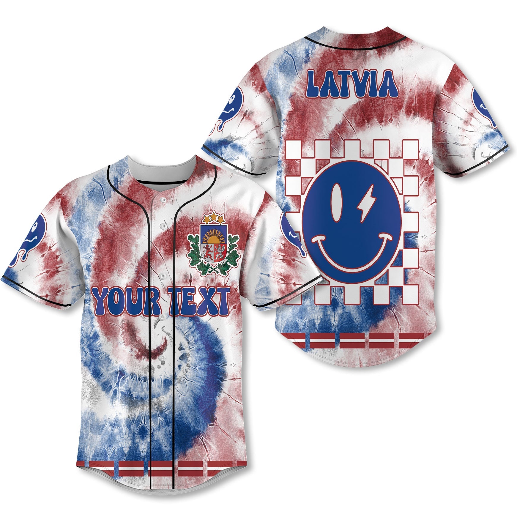 Latvia Baseball Jersey Custom Tie Dye Style 1