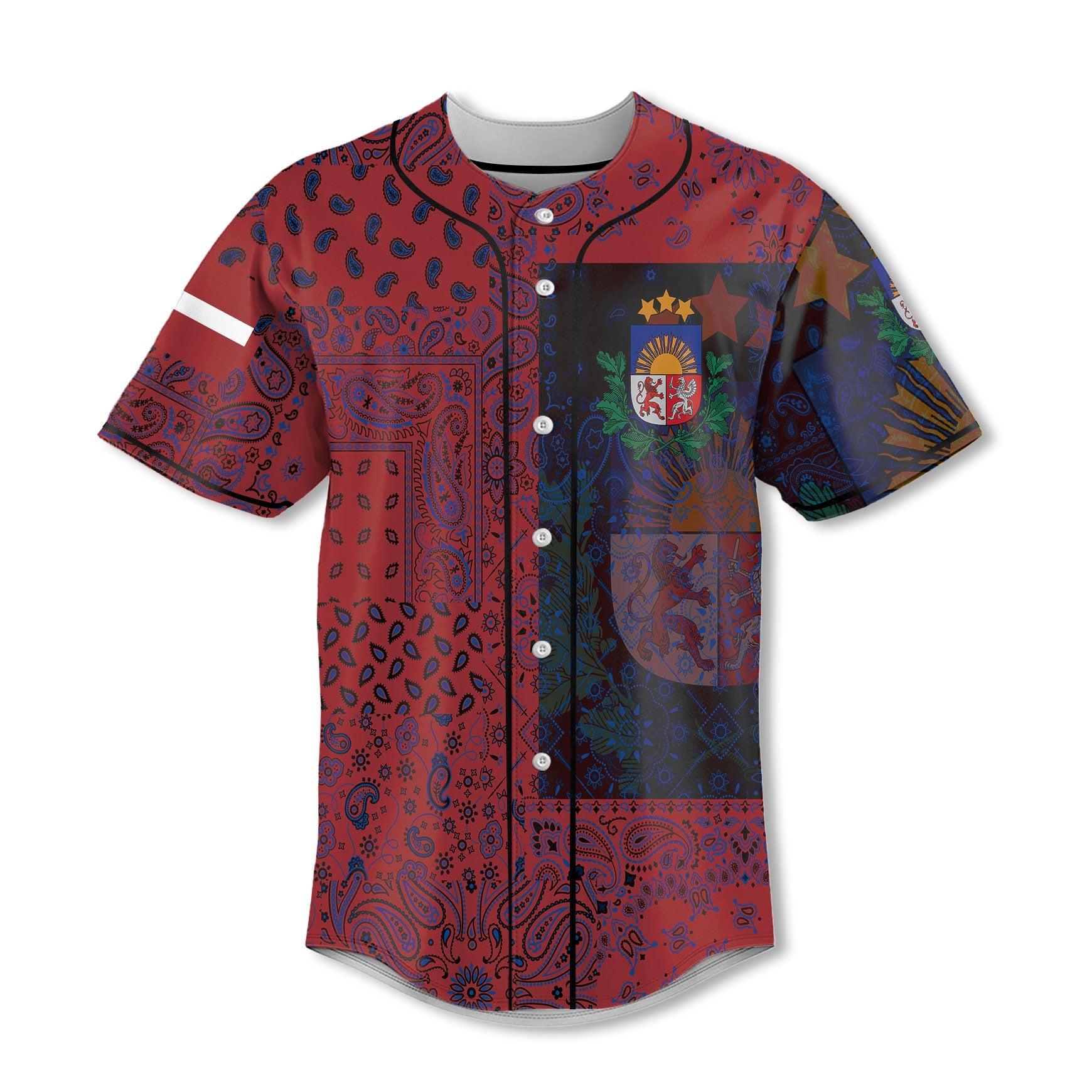 Latvia Baseball Jersey Paisley Flag And Skull Style 2