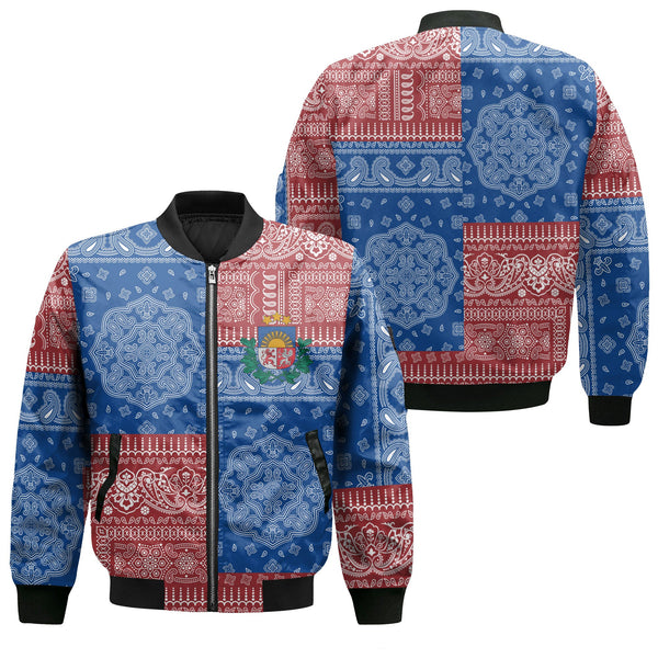 Latvia Bomber Jacket Flag And Paisley Basic Style 1