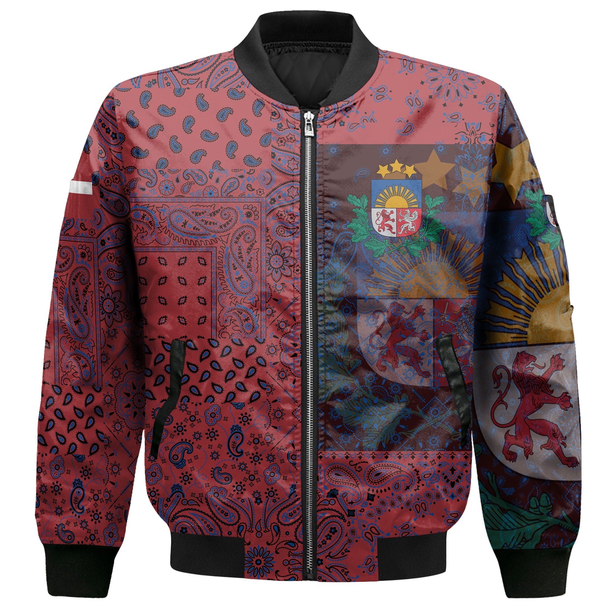 Latvia Bomber Jacket Paisley Flag And Skull Style 2