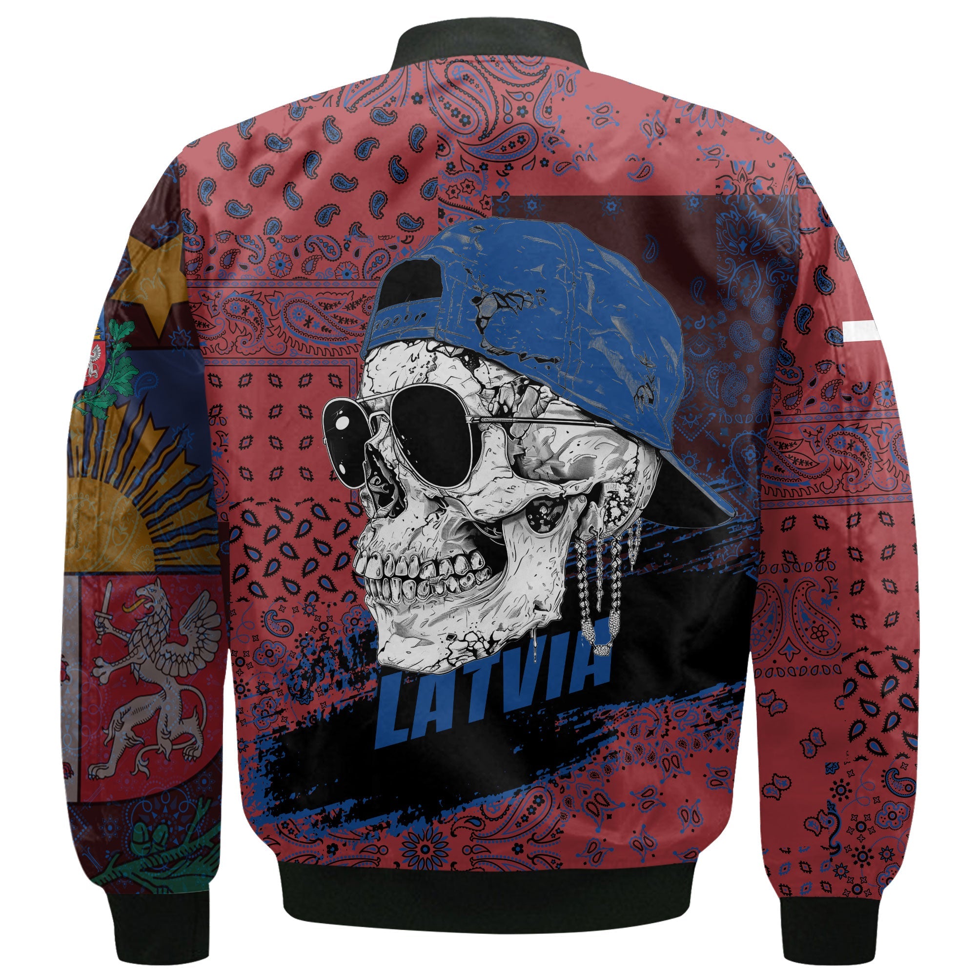 Latvia Bomber Jacket Paisley Flag And Skull Style 3