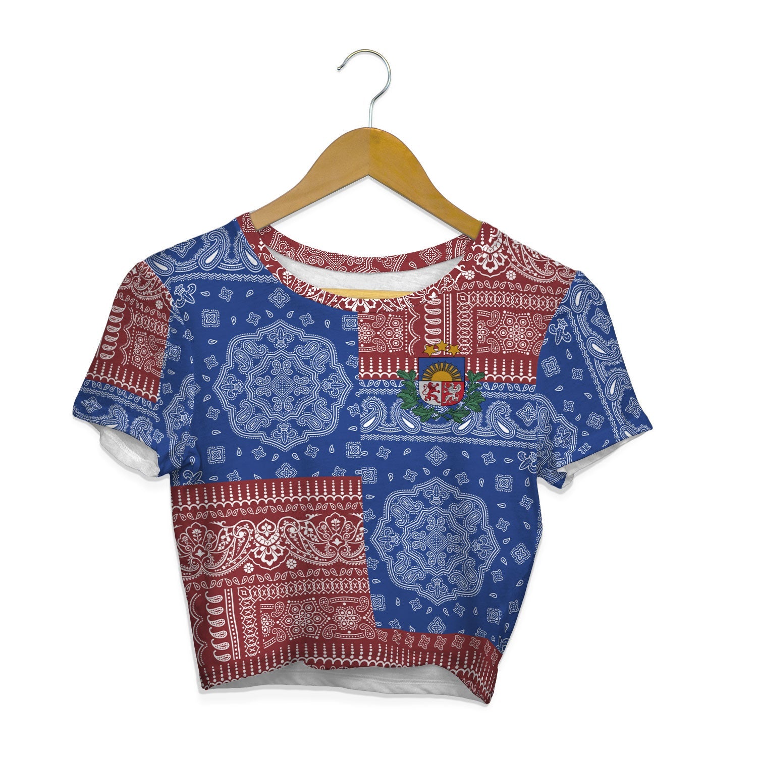 Latvia Croptop T Shirt Flag And Paisley Basic Style 1