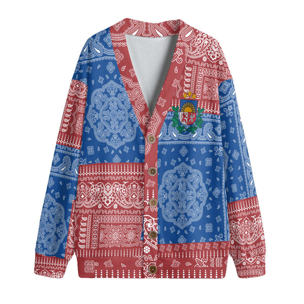 Latvia Fleece Cardigan Flag And Paisley Basic Style 1