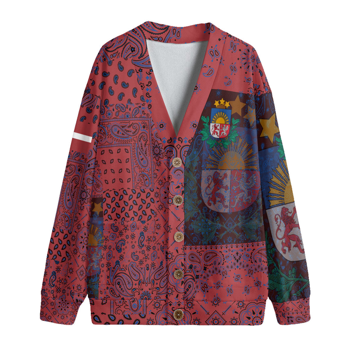 Latvia Fleece Cardigan Paisley Flag And Skull Style 1