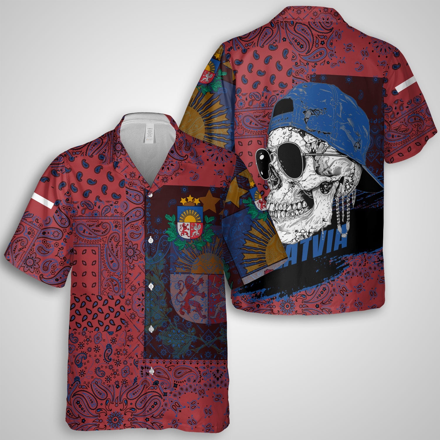 Latvia Hawaiian Shirt Paisley Flag And Skull Style 1