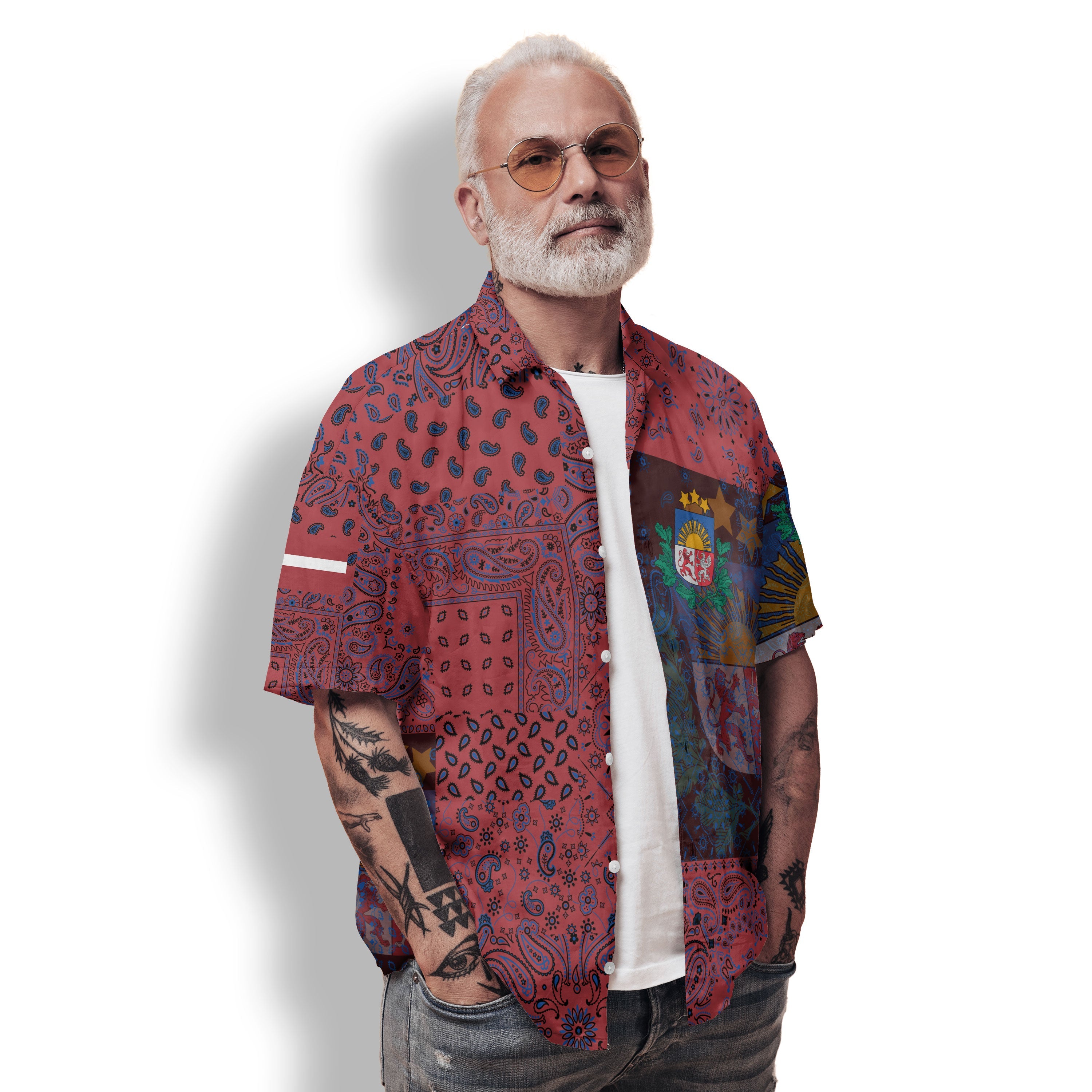 Latvia Hawaiian Shirt Paisley Flag And Skull Style 2