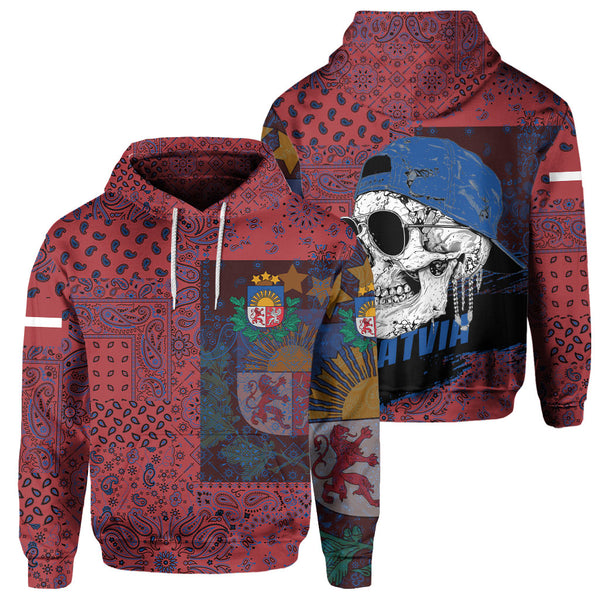 Latvia Hoodie Paisley Flag And Skull Style 1