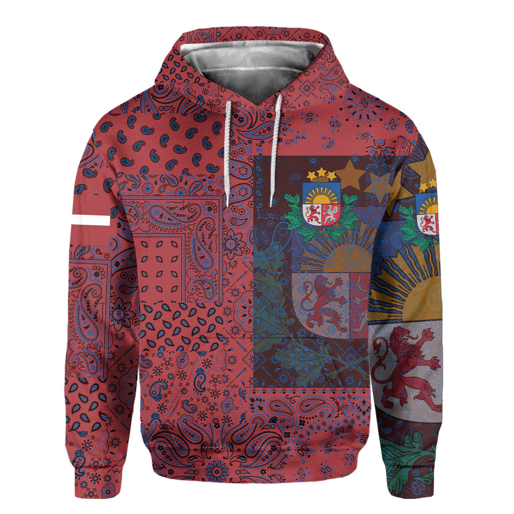 Latvia Hoodie Paisley Flag And Skull Style 2