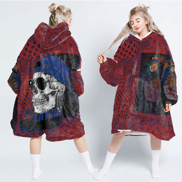 Latvia Hoodie Blanket Paisley Flag And Skull Style 1