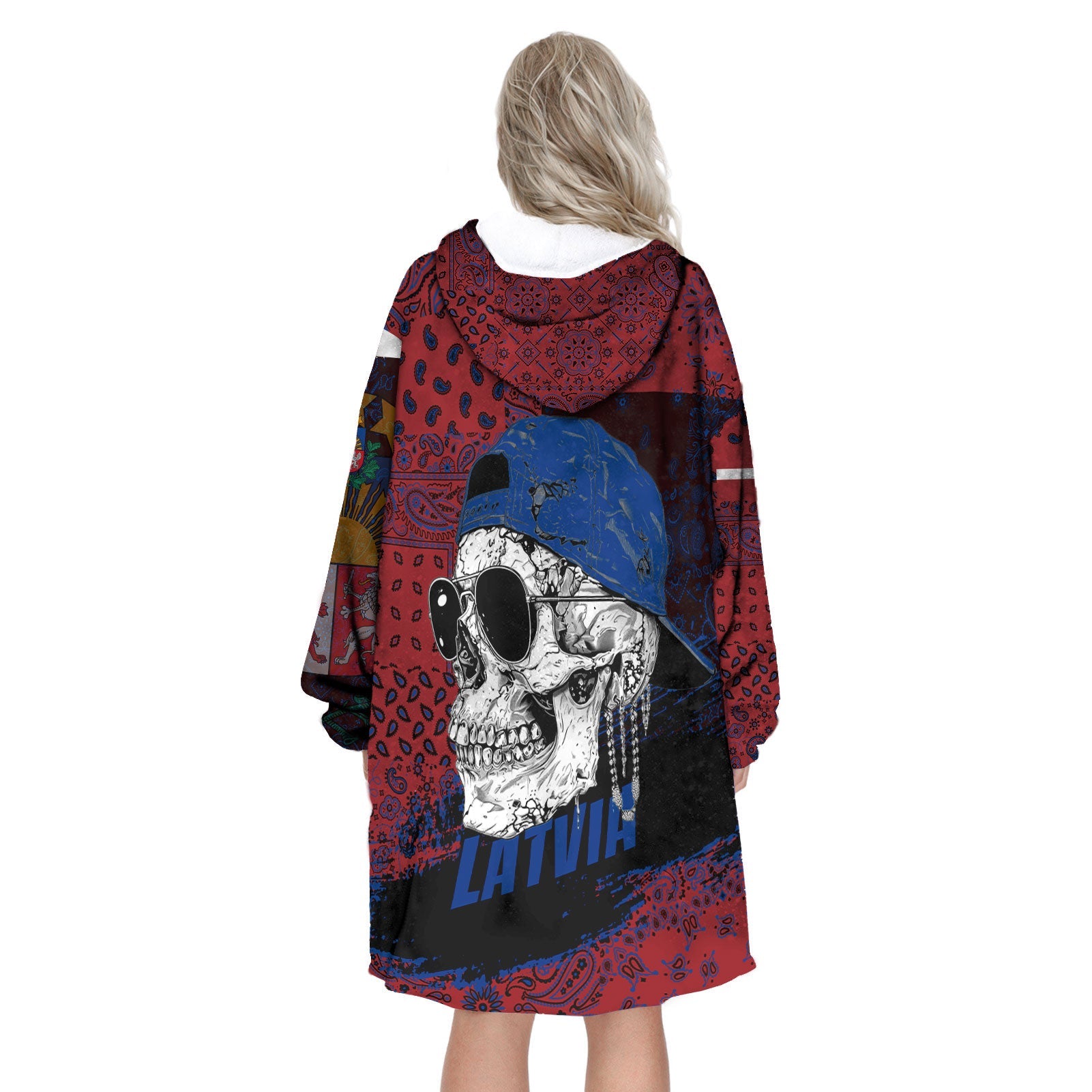 Latvia Hoodie Blanket Paisley Flag And Skull Style 3