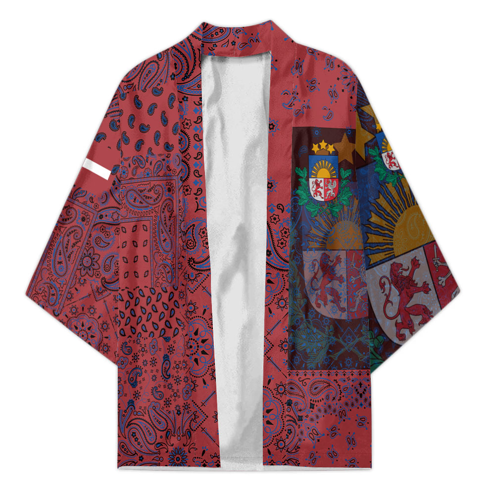 Latvia Kimono Paisley Flag And Skull Style 1