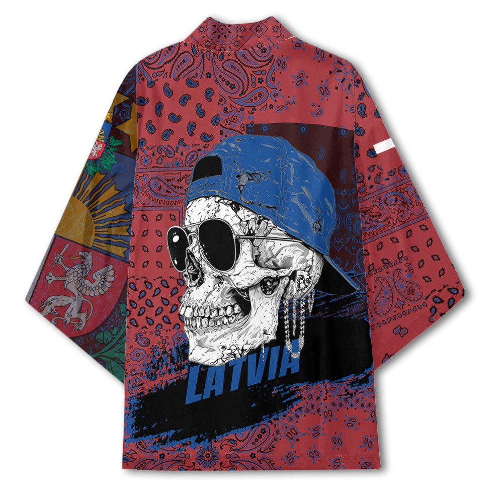 Latvia Kimono Paisley Flag And Skull Style 3