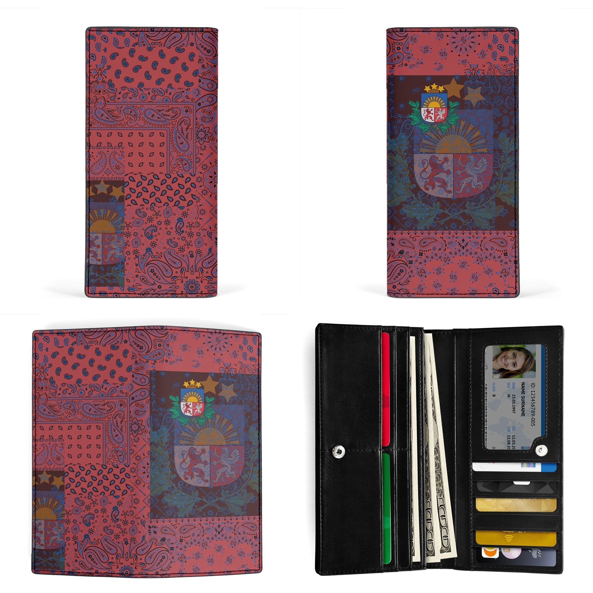 Latvia Leather Wallet Paisley Flag And Skull Style 3