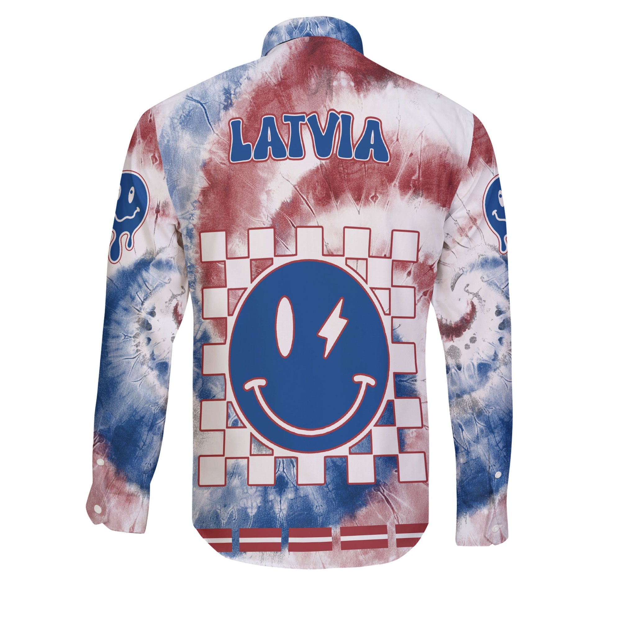 Latvia Long Sleeve Button Shirt Custom Tie Dye Style 2