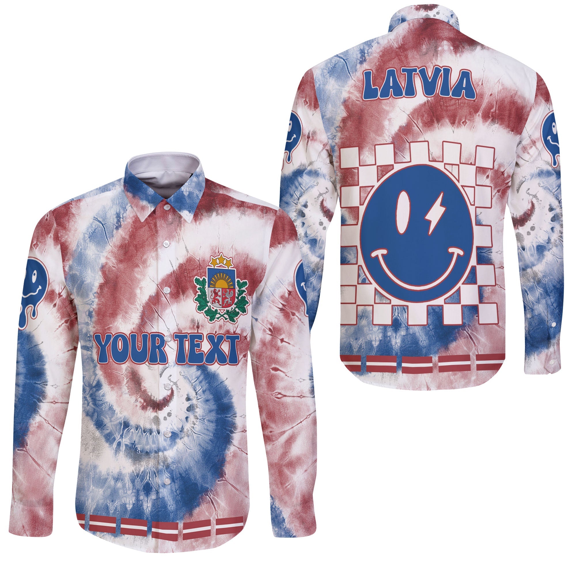 Latvia Long Sleeve Button Shirt Custom Tie Dye Style 3