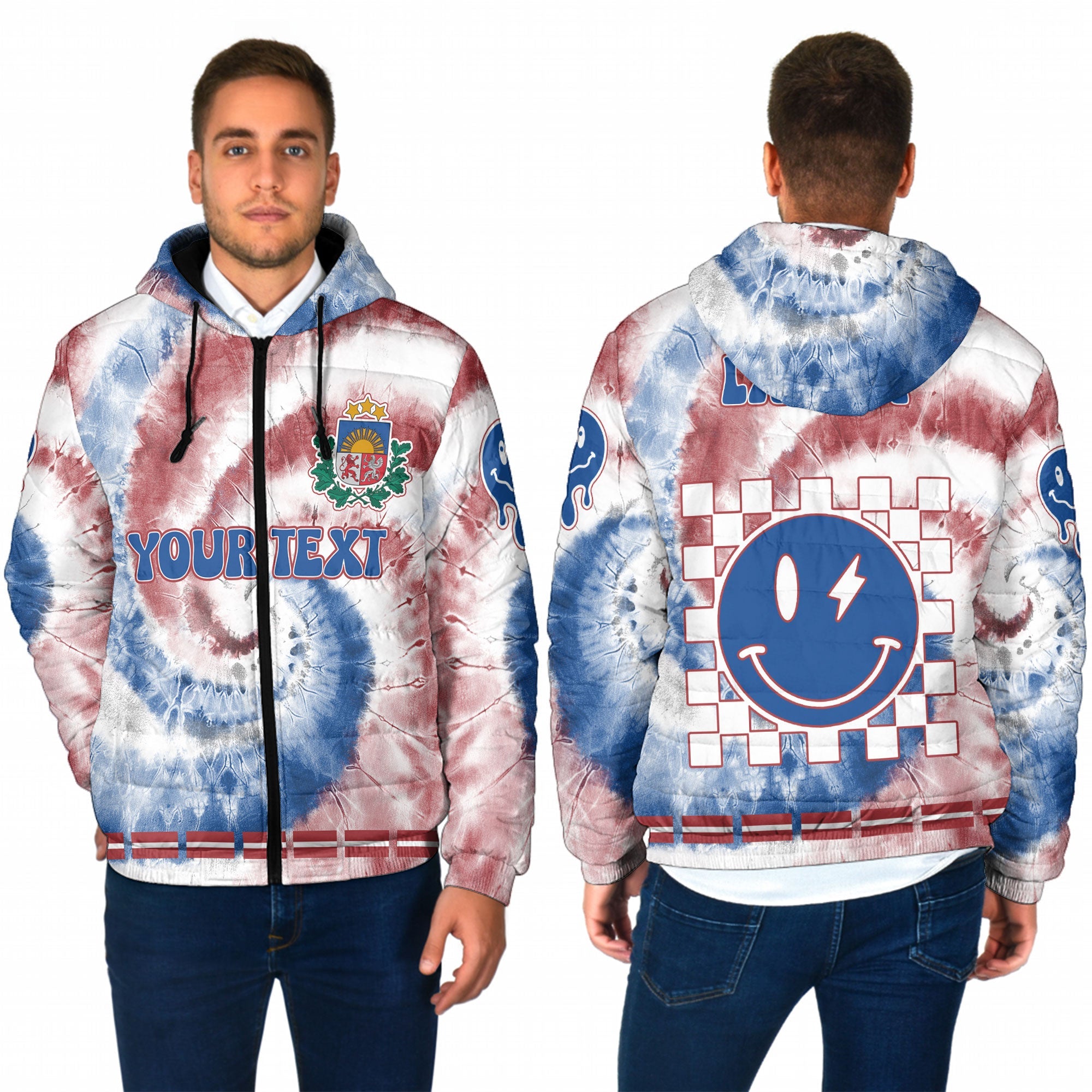 Latvia Men Hooded Padded Jacket Custom Tie Dye Style 1