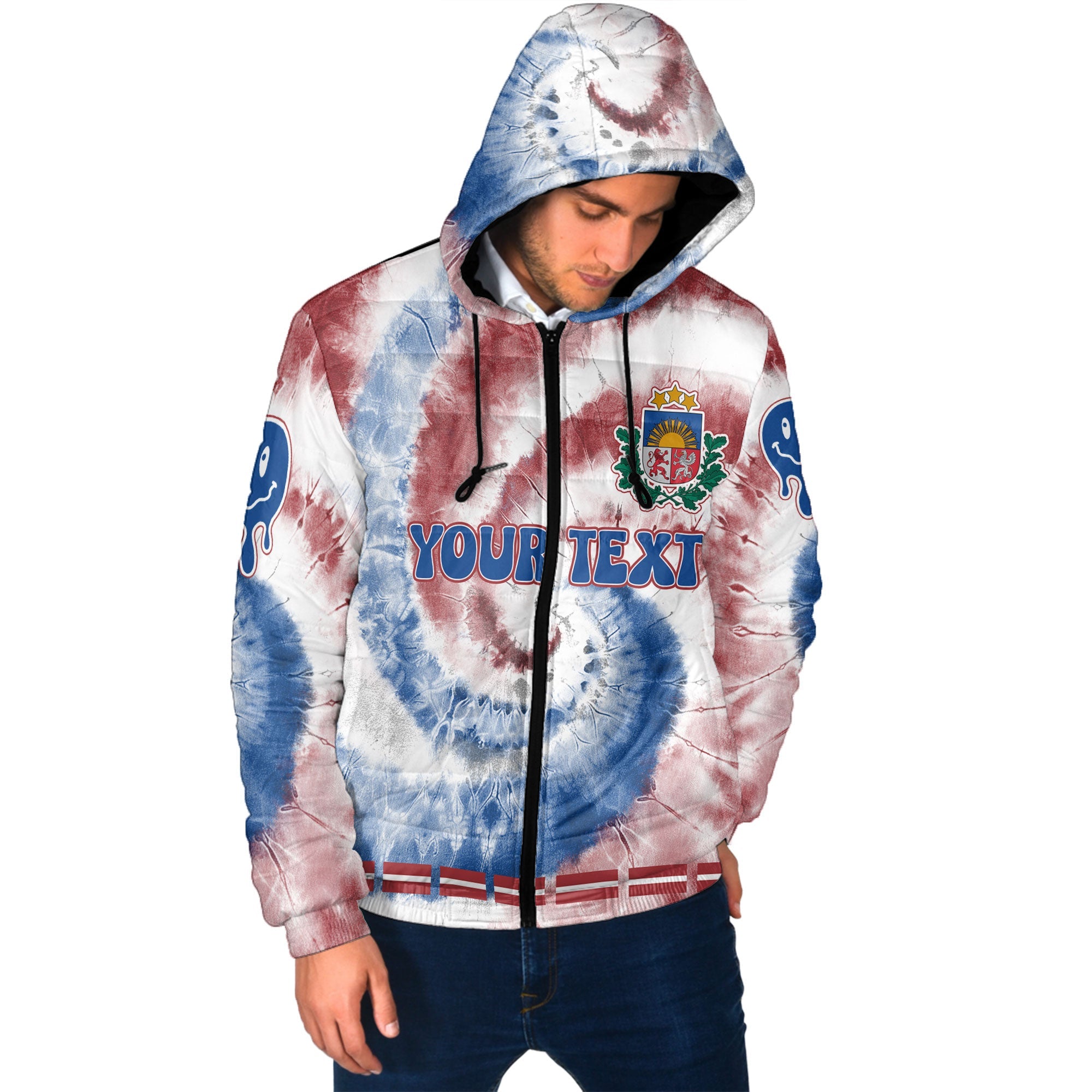 Latvia Men Hooded Padded Jacket Custom Tie Dye Style 2