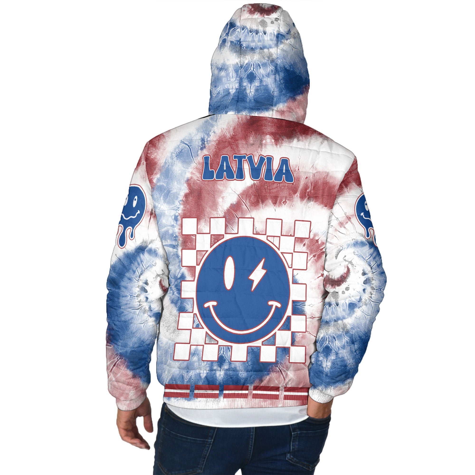 Latvia Men Hooded Padded Jacket Custom Tie Dye Style 3