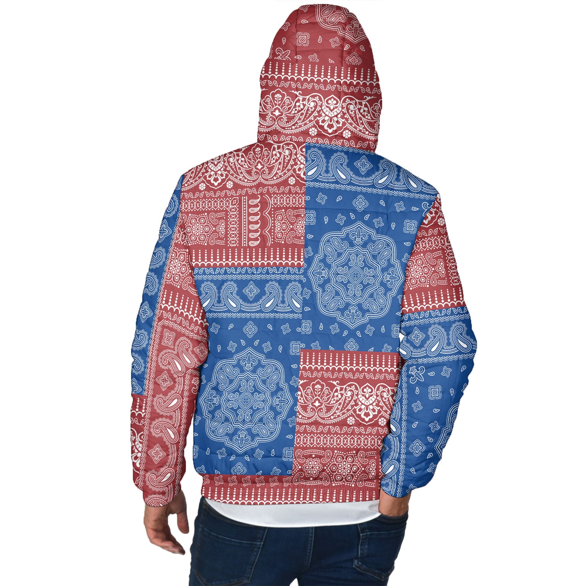 Latvia Men Hooded Padded Jacket Flag And Paisley Basic Style 3