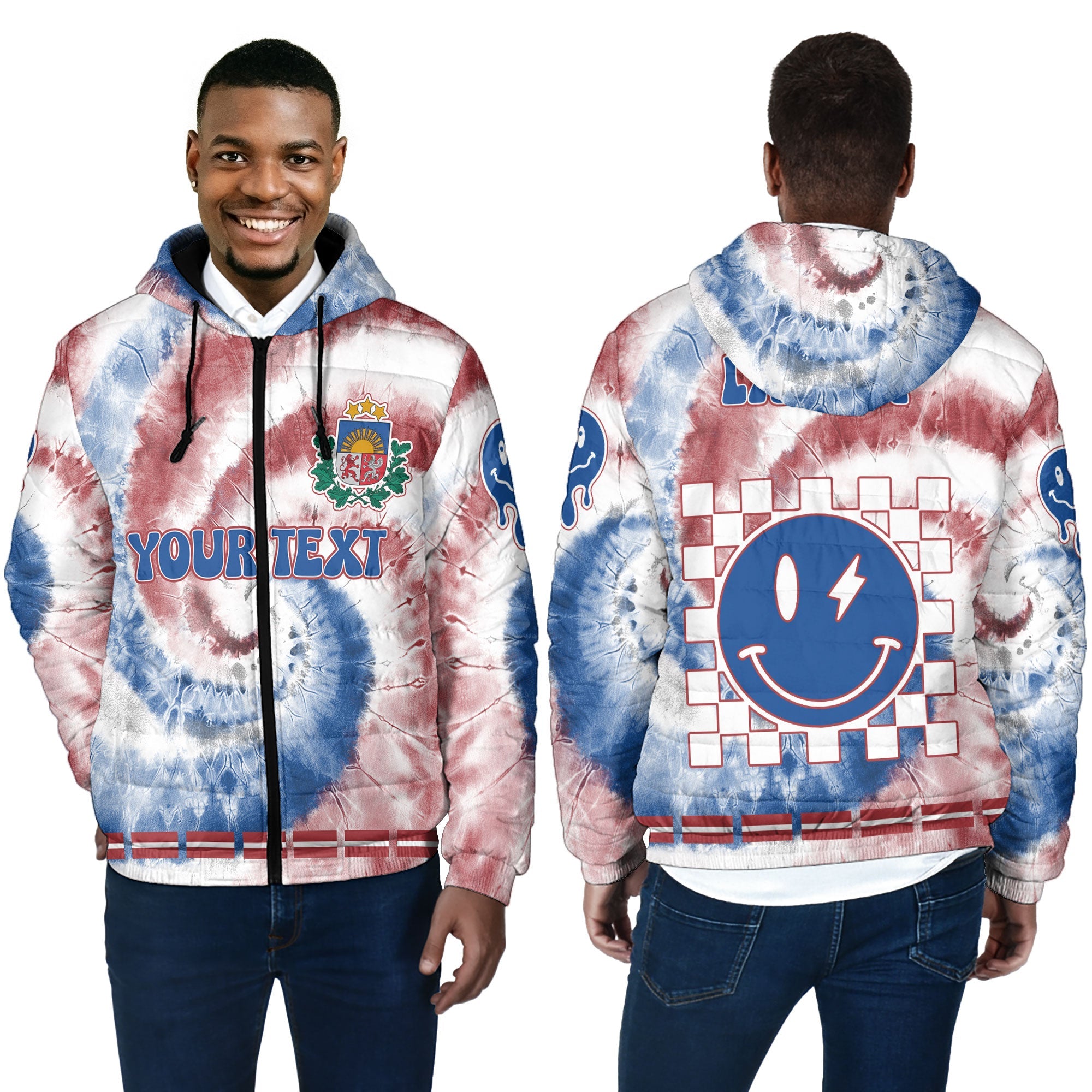 Latvia Men Hooded Padded Jacket Custom Tie Dye Style 4