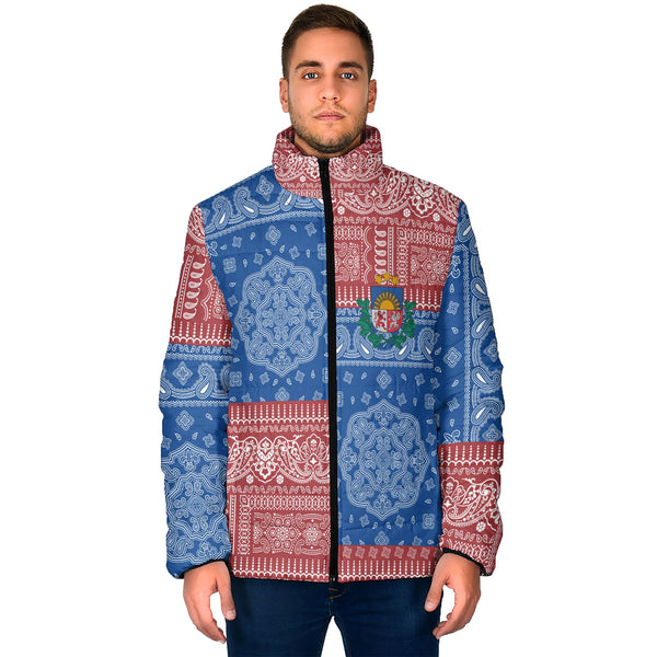 Latvia Men Padded Jacket Flag And Paisley Basic Style 1