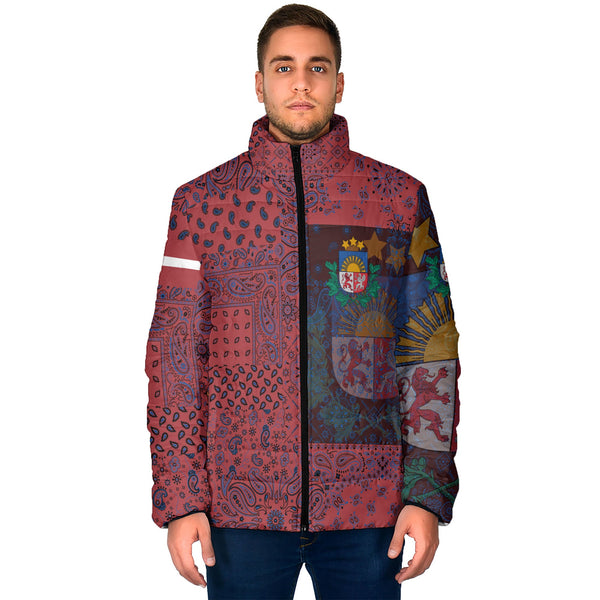 Latvia Men Padded Jacket Paisley Flag And Skull Style 1